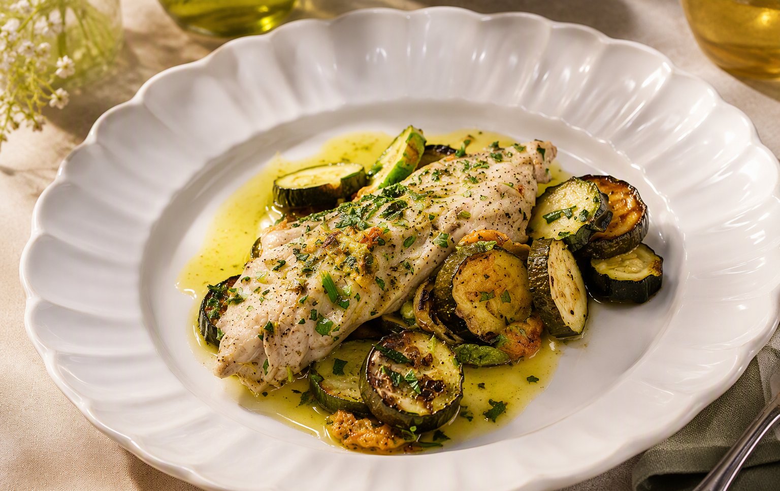 Il filetto di pesce con le zucchine